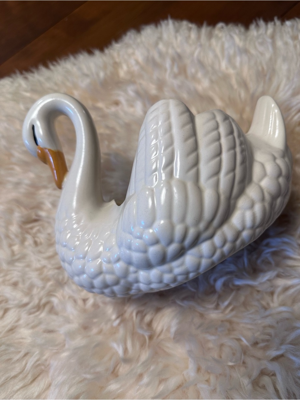 Vintage 1981 Hand Painted Ceramic Swan Planter White Cottagecore LML 81